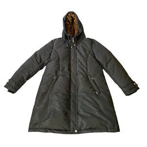 Nine West Womens Black Hooded Coat Faux Fur Trimmed Hood Heavy Winter XL